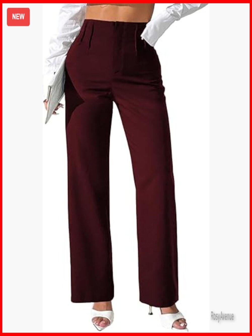 High Waist Straight Leg Office Pants Elastic Pull On Business Casual